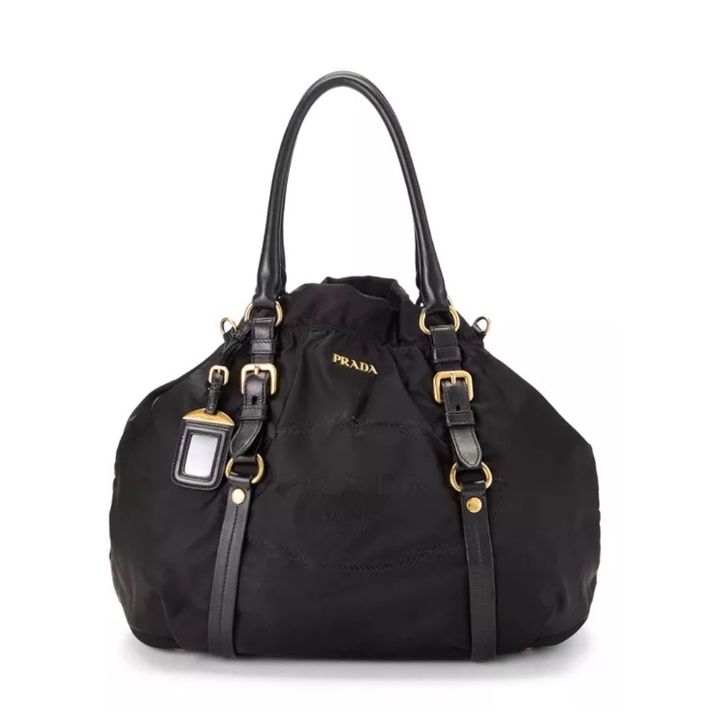 Prada Tessuto Nylon And Saffiano Leather Gathered Tote Bag 100% Authentic Iconic